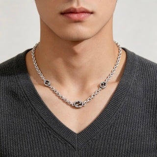 Gucci GG Crystal Link Silver Chain Necklace