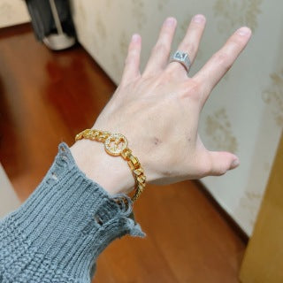 Gucci GG Crystal Pave Chain Link Gold Bracelet