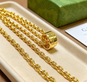 Gucci GG Barrel Charm Gold Chain Necklace