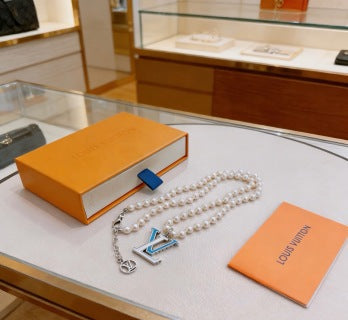 Louis Vuitton Pearl Letter Pendant Layered Necklace
