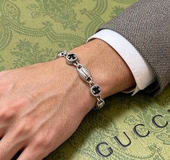 Gucci GG Black Enamel Medallion Link Necklace