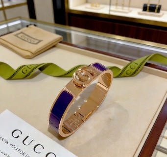 Gucci GG Enamel Purple Accent Gold Cuff Bracelet