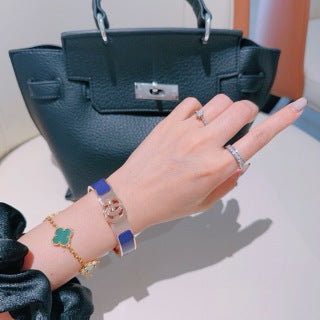 Gucci GG Enamel Purple Accent Gold Cuff Bracelet