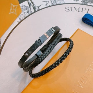 Louis Vuitton Shadow Leather Layered Bracelet Set