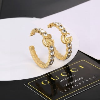 Gucci GG Crystal Crescent Hoop Earrings