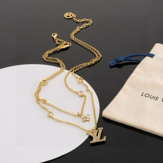 Louis Vuitton Diamond Letter Layered Chain Necklace
