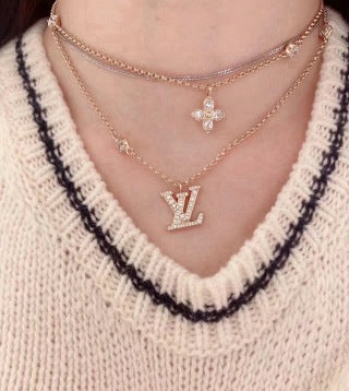 Louis Vuitton Diamond Letter Layered Chain Necklace