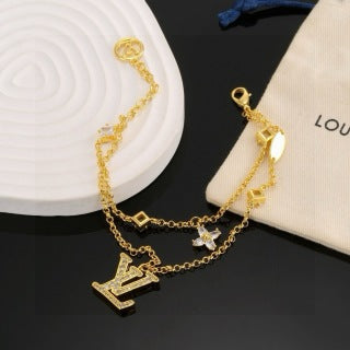 Louis Vuitton Diamond Letter Layered Chain Necklace