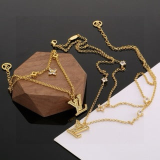 Louis Vuitton Diamond Letter Layered Chain Necklace