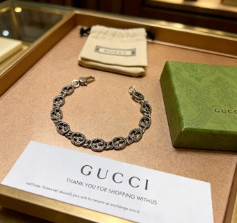 Gucci GG Interlocking Medallion Silver Link Bracelet