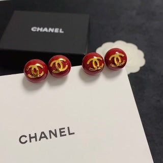Chanel Classic Red Signature Stud Earrings