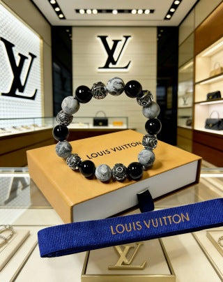 Louis Vuitton Obsidian Bead Monogram Bracelet