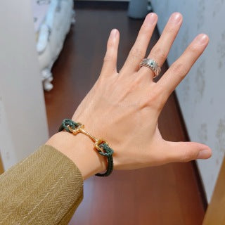 Gucci GG Horsebit Cord Green Bracelet