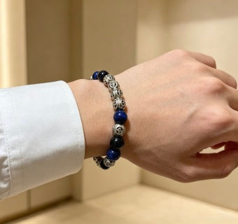 Gucci GG Beaded Lapis Accent Silver Bracelet