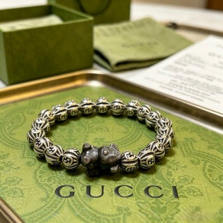 Gucci GG Bead Charm Silver Stretch Bracelet