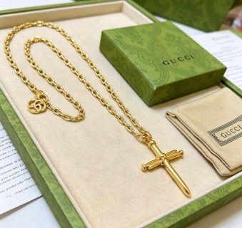 Gucci Cross Emblem Gold Chain Pendant Necklace