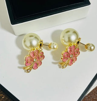 Dior Jardin Rose Pearl Stud Earrings