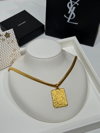 YSL Cassandre Medallion Textured Pendant Necklace