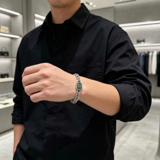 Gucci GG Interlocking Enamel Link Silver Bracelet