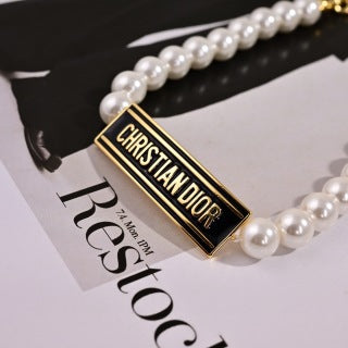 Dior Pearl Chain Oblique Necklace