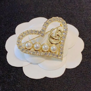 Gucci GG Heart Pearl Crystal Brooch