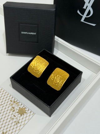 YSL Cassandre Textured Gold Plaque Earrings