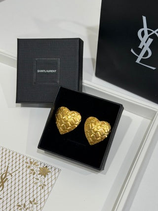 YSL Cœur Quilted Gold Heart Earrings