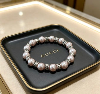 Gucci GG Pearl Bead Rose Gold Accent Bracelet