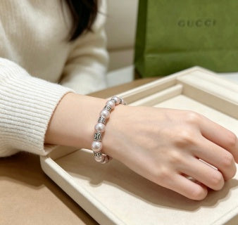 Gucci GG Pearl Bead Rose Gold Accent Bracelet