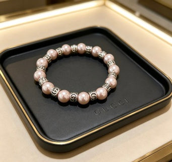 Gucci GG Pearl Bead Rose Gold Accent Bracelet
