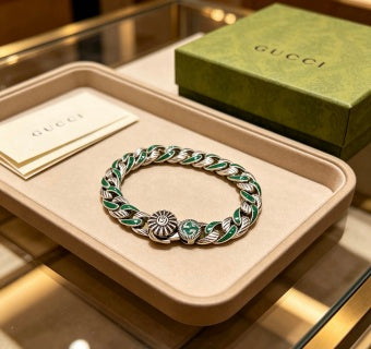 Gucci GG Green Enamel Twisted Link Bracelet