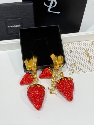 YSL Jardin Rouge Strawberry Clip Earrings