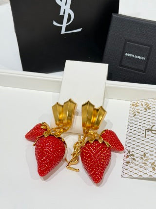 YSL Jardin Rouge Strawberry Clip Earrings