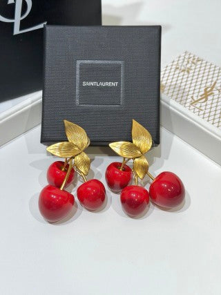 YSL Jardin Rouge Cherry Clip Earrings