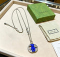 Gucci GG Blue Bear Charm Silver Pendant Necklace