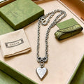 Gucci GG Heart Drop Pendant Silver Chain Necklace