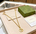 Gucci GG Logo Drop Pendant Gold Chain Necklace