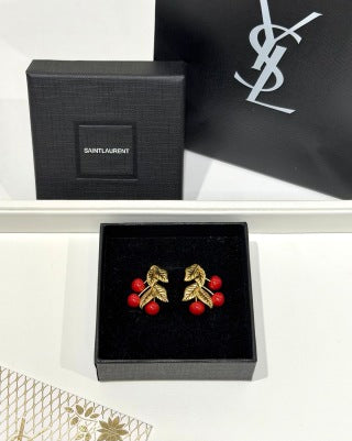 YSL Jardin Rouge Berry Leaf Earrings