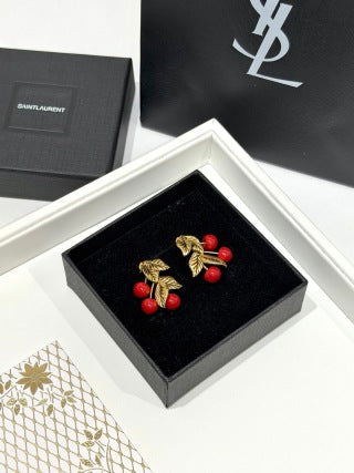 YSL Jardin Rouge Berry Leaf Earrings