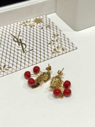 YSL Jardin Rouge Berry Leaf Earrings