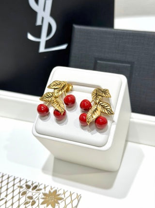 YSL Jardin Rouge Berry Leaf Earrings