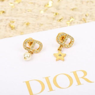 Dior CD Lucky Star Pearl Charm Stud Earrings