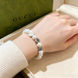 Gucci GG Pearl Bead Silver Accent Bracelet