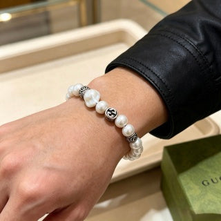 Gucci GG Pearl Bead Silver Accent Bracelet