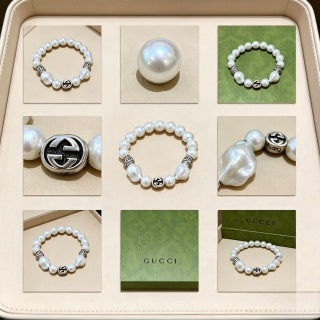 Gucci GG Pearl Bead Silver Accent Bracelet