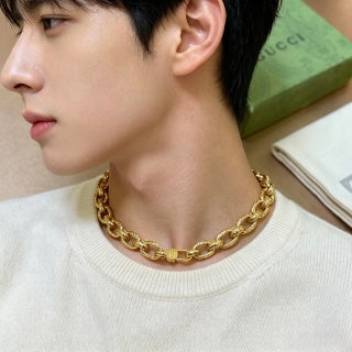 Gucci Interlocking Link Gold Chain Statement Necklace