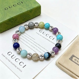 Gucci GG Multicolor Gemstone Bead Silver Accent Bracelet