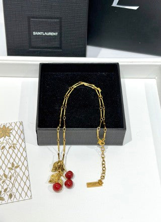 YSL Jardin Rouge Cherry Pendant Necklace