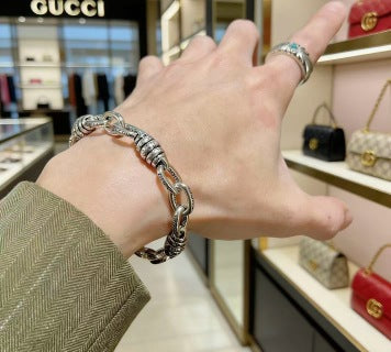 Gucci GG Twisted Link Silver Chain Bracelet