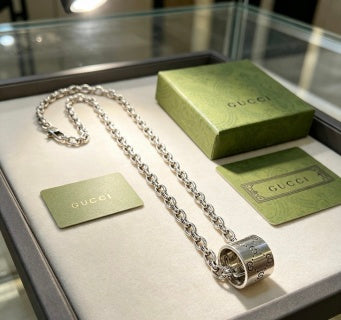Gucci GG Barrel Lock Silver Chain Necklace